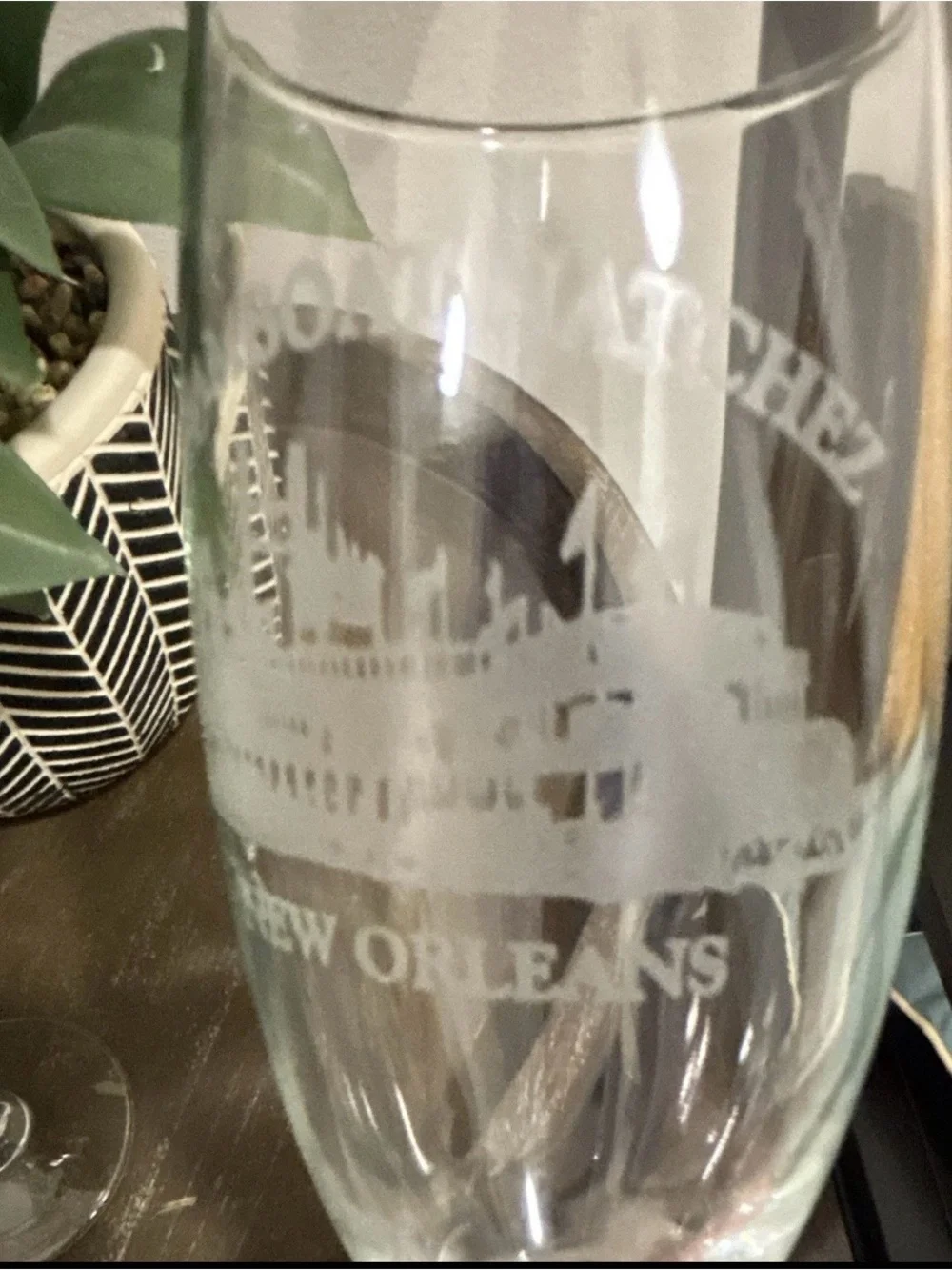 New Orleans Steamboat Natchez Etched Champagne Flutes - Clear Glass, Set of 2